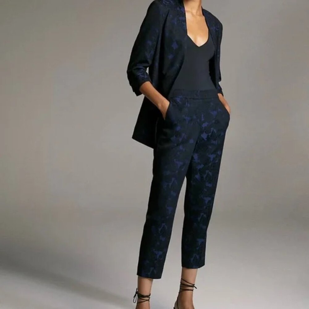 Babaton Power Blazer in Jacquard Floral Blue Black Size 4 EUC Rare HTF
